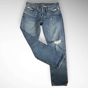 LEVI'S 501 Medium Wash Button Fly Distressed Straight Leg Jeans | EUC